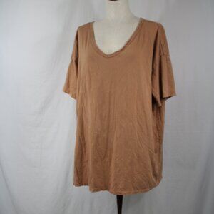 Aerie Women's Distressed Hem Oversized V-neck Shirt, Size XL Tan Cotton Comfort